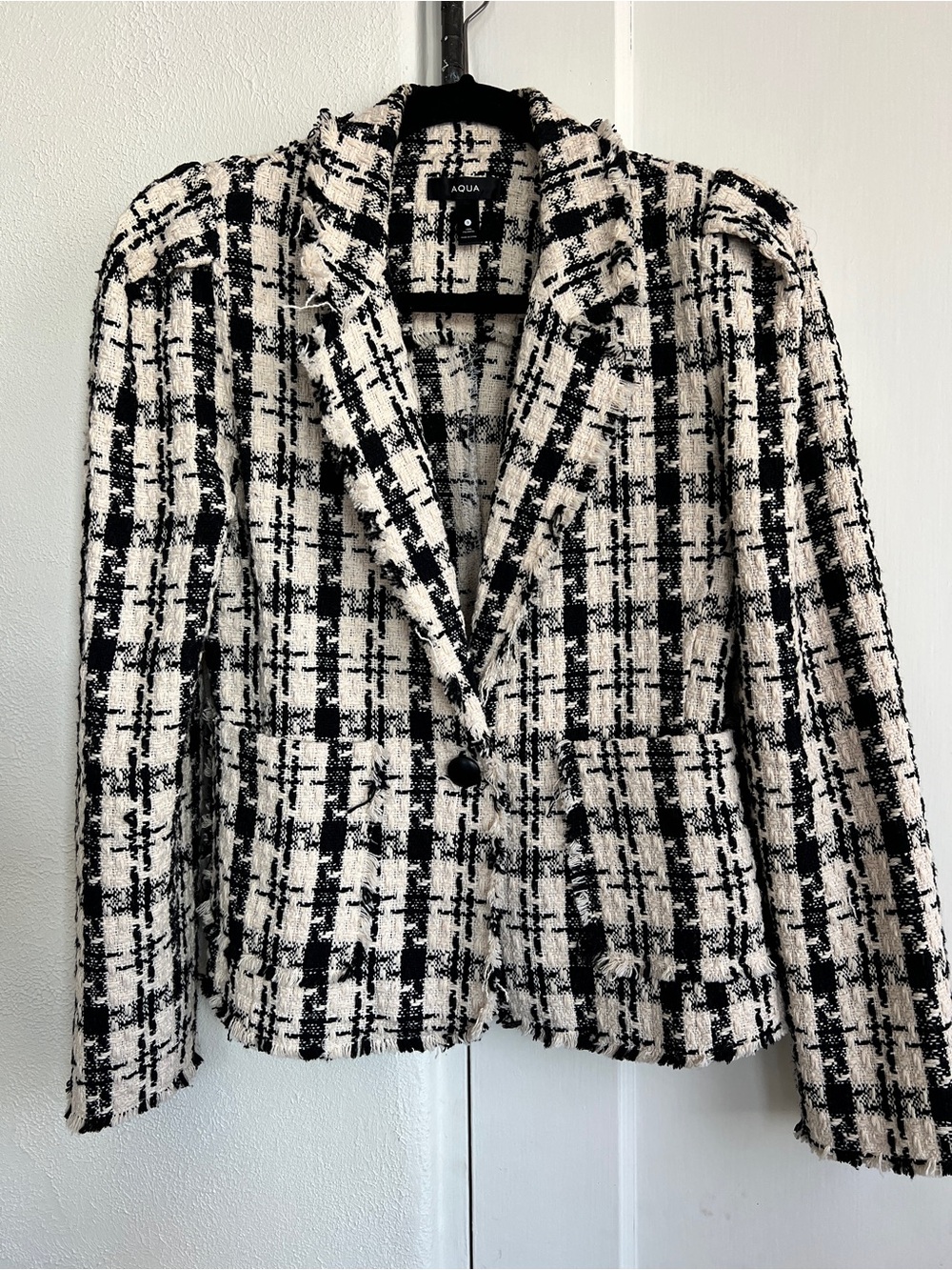 AQUA Black & White Tweed Blazer Jacket